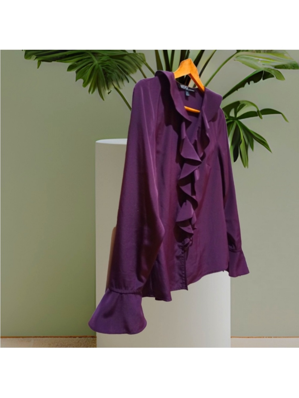 Kasper Deep Purple Ruffle-Front Blouse - Picture 3 of 7